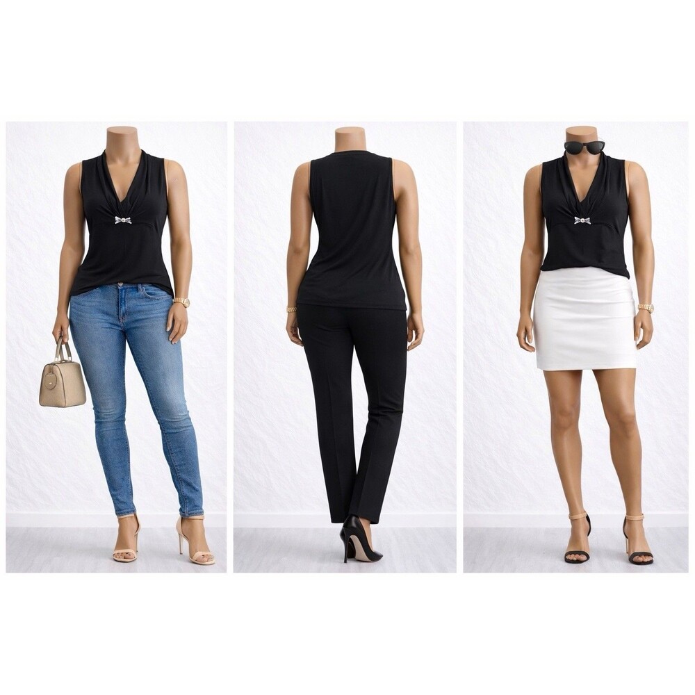 White House Black Market size L Black Stretch Sleeveless Y2K Knit Blouse Tank